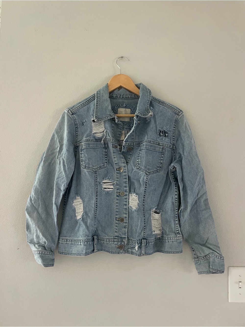 J. Jill Light Blue Distressed Denim Jacket